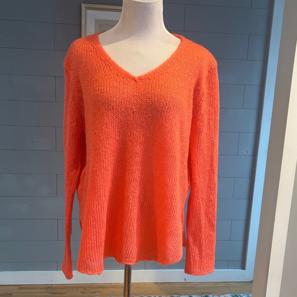 Wooden Ships Vibrant Orange V-Neck Sweater
